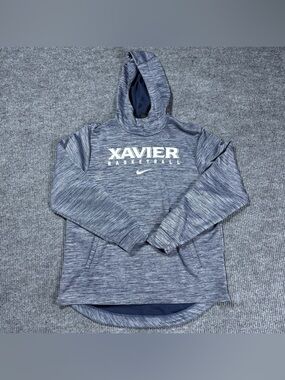 Xavier University Basketball Nike Mens Large Gray Blue Hoodie Dri-FIT Sweatshirt